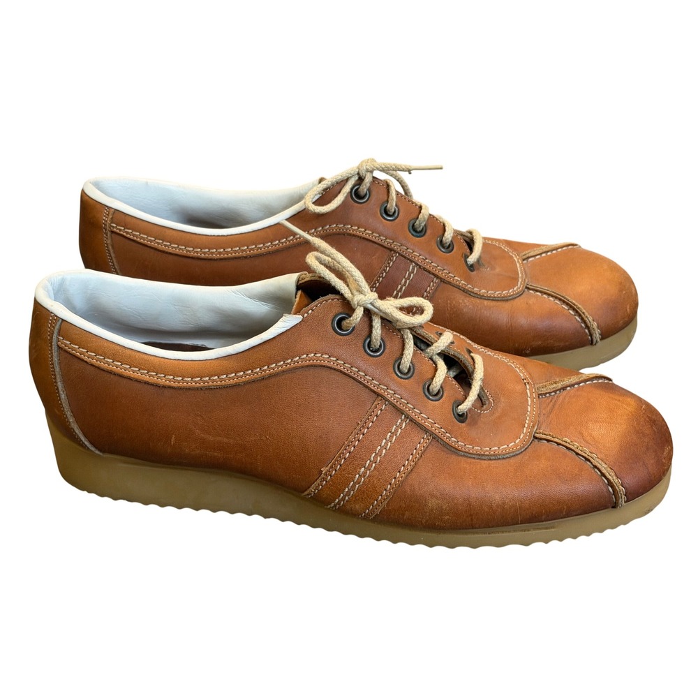 Vintage 70s Manly Leather Bowling Shoes Sneakers Mens Size 10M Brown Retro